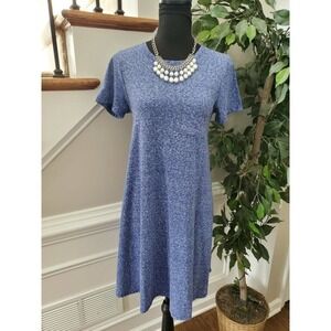 LuluRoe Women Blue/White Polyester Round Neck Short Sleeve Knee Length Dress XS